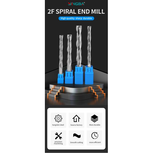 Two Flute Spiral Milling Cutter 2F End Mill for Acrylic PVC Hardwood CNC Tool Router Engraving Bit up