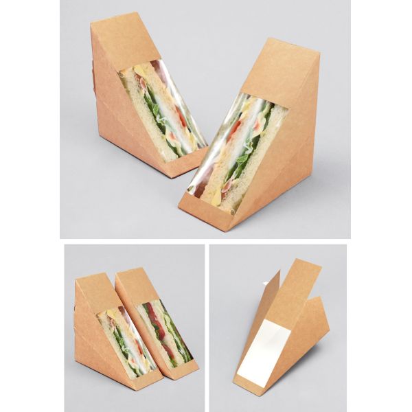Oil Proof Tiangle Sandwich Packaging Box 330gsm Kraft Paper Food Packaging