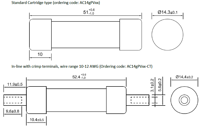 14x51mm 1500V DC High Voltage Fuse For Photovoltaic Protection Solar Applications