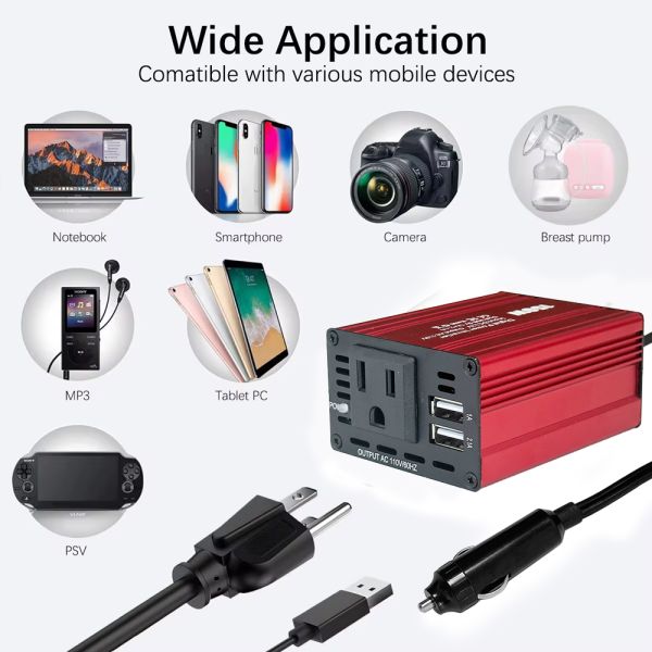 RED 150W Portable Car Inverter Dual USB Power Converter 12V DC to AC 110V 220V Modified Sine Wave USB output 5V 2.1A