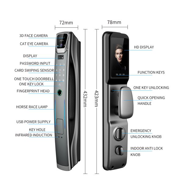 S937MAX 3D Face Recognition Camera Fingerprint Door Lock WiFi Code Card Smart Lock Door
