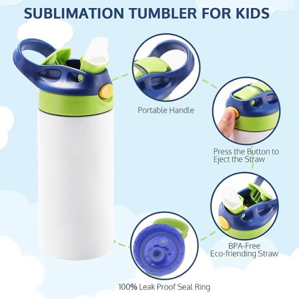 12oz 20oz Stainless Steel Kids Water Bottle Custom Logo Sublimation Blank Sippy Tumbler For Children