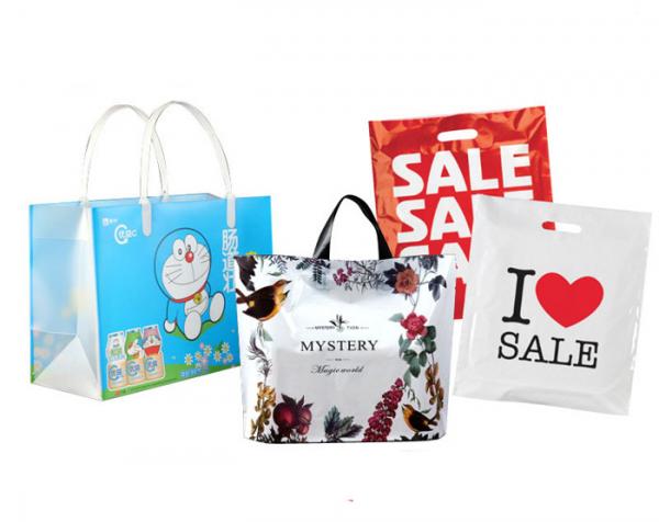 Quality custom biodegradable PVC plastic carrier bags shopping printing with handle rope for sale