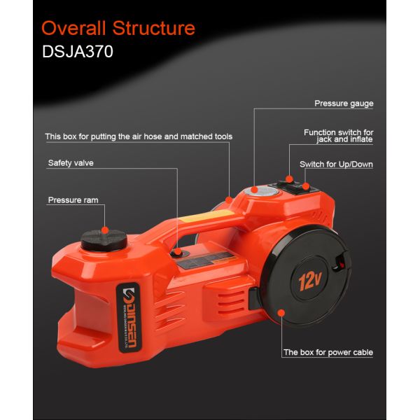 Dual Function 3 Ton 12 Volt Mini Electric Inflatable Car Hydraulic Jack Horizontal Type