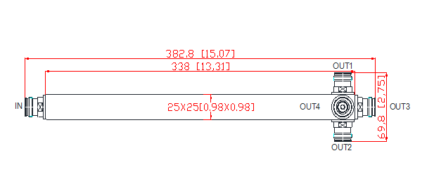 350/380-3800MHz 4 Way 4.3-10F Power Splitter