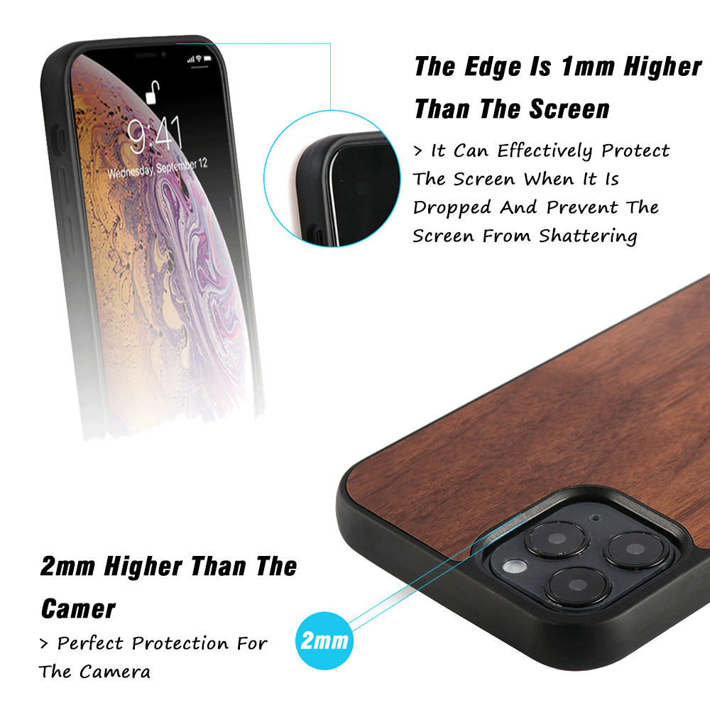 Microfiber Wood Inlay iPhone Case Personalised Engraved Wood Phone Cases Environmentally Friendly