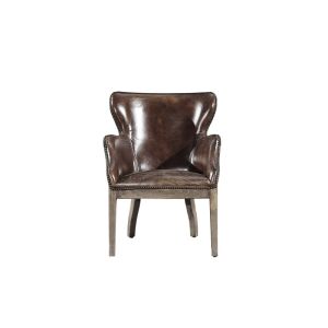 Buy cheap Vintage Cigar High Back Leather Armchair Solid Wood Linen Back Exposed Frame from wholesalers