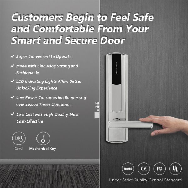 Durable Hotel Room Door Locks 304 Stainless Steel 2 Ways To Unlock 285mm * 70mm