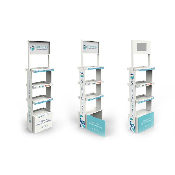 Pine Wood 5 Layers Cocktail Display Stand Display Rack with Wheels for Wine Store