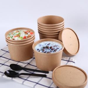 China PLA Coating Disposable Biodegradable Take Out Containers Kraft Paper Soup Bowl 16oz 24oz wholesale