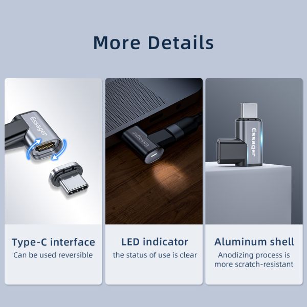 Essager 2021 7-Turn Magnetic 24 Pin Type C OTG USB 3.0 Adapter Support 100W Fast Charge USB 3.1 Data Transfer OTG USB Adapter
