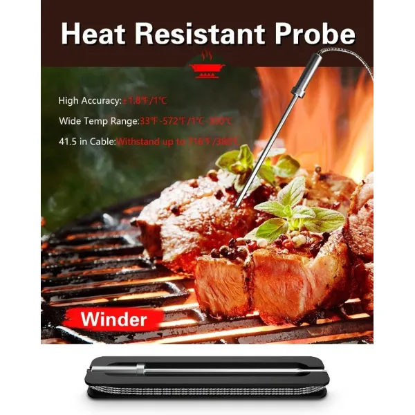 6 Meat Probe Wireless Meat Thermometer Cooking Food Meat Thermometer Wireless for Smoker BBQ Grill Thermometer