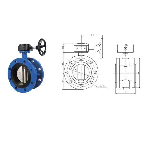 EN 1092-2 DN600 Double flanged hand turbine cast iron butterfly valves