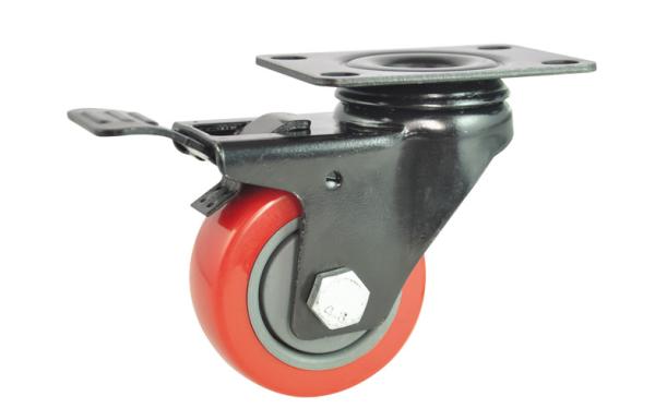 Quality 100 mm Red Wheel Swivel Caster Wheel  PU Black Bracket with Locking for sale