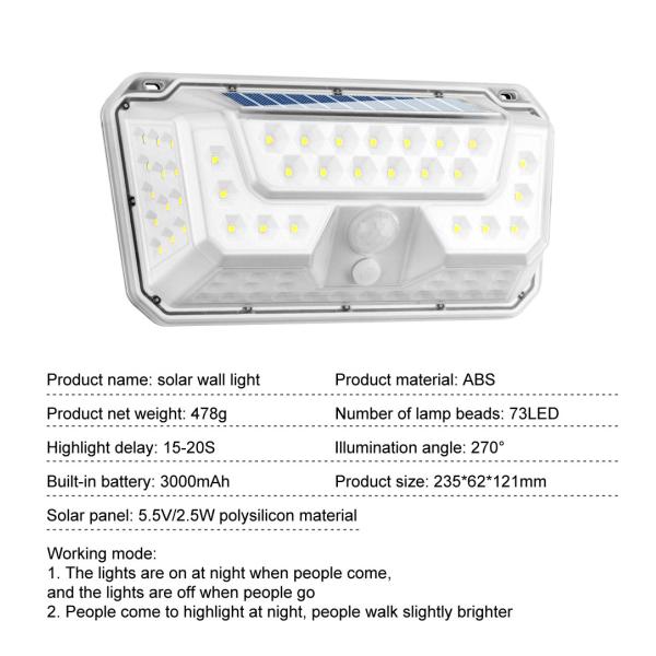 3000MAH 5.5V 2.5W Waterproof Solar Street Light 6500K Outdoor PIR Sensor