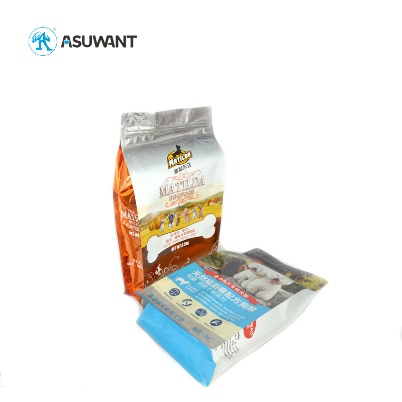 Pet Food Plastic Zipper Flat Bottom Bag For Dog Cat Chicken Bird Rabbit Food