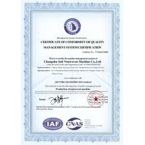 Changshu Sail Nonwoven Machine Co., Ltd. Certifications