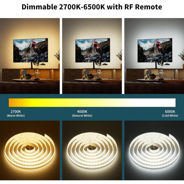 Hongtop COB Led Strip Lights 5V USB 6.56ft/2m 640LEDs Touch Stepless Dimmable 6000K White 13W