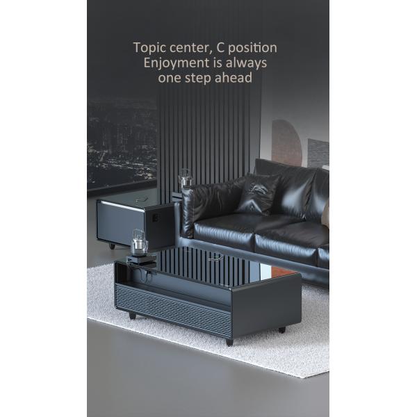 Black Modern Multifunction LED Coffee Table with 135L Refrigerator and Phone Charger
