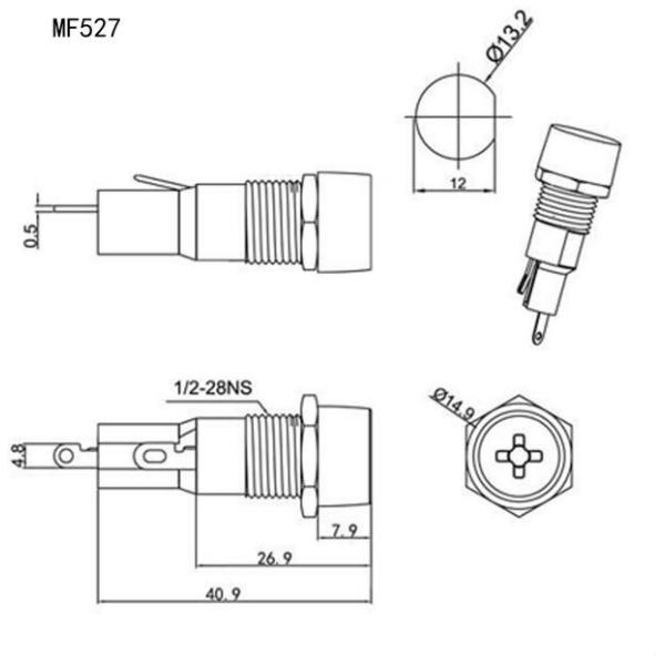 10A 250V Screw Type Cap Black MF527 5x20MM Panel Mounted Fuse Holder