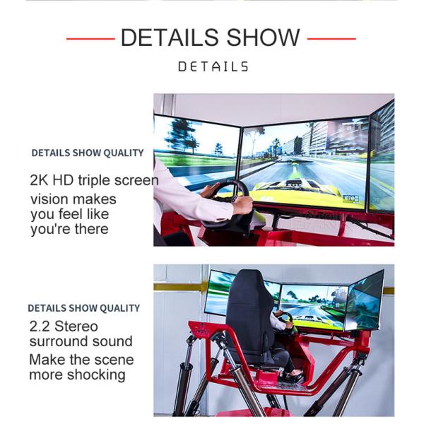 7000W Racing Car 9D Vr Simulator Six Axis Three Screen 5.8m2 Venue size