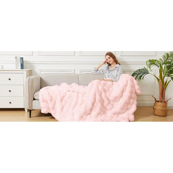 Faux Fur Throw Blanket 50x60 Inch Ultra-Soft White Pink