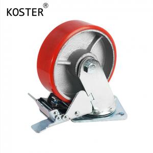 China 4 5 6 8 10 Inch Red PU Steel Iron Core Heavy Duty Caster Wheel with Roller Bearing wholesale