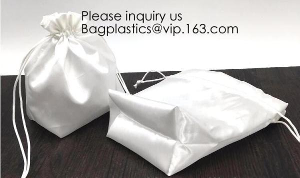 Quality Satin Gift Bag With Logo Printing,Personalized White Satin Pouch Bag, Satin Drawstring pouch bag,Plain Square Bottom Sat for sale