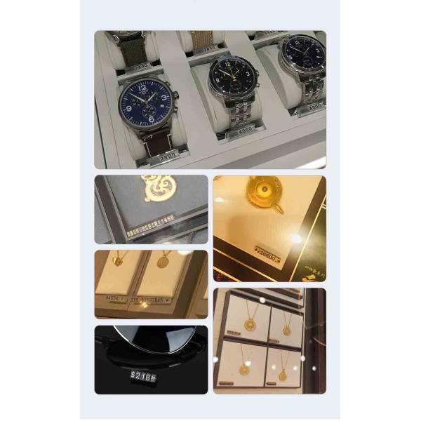 Black Jewellery Price Cubes Display With 3D Digital Watch And Cubic Tag Nail Sticker
