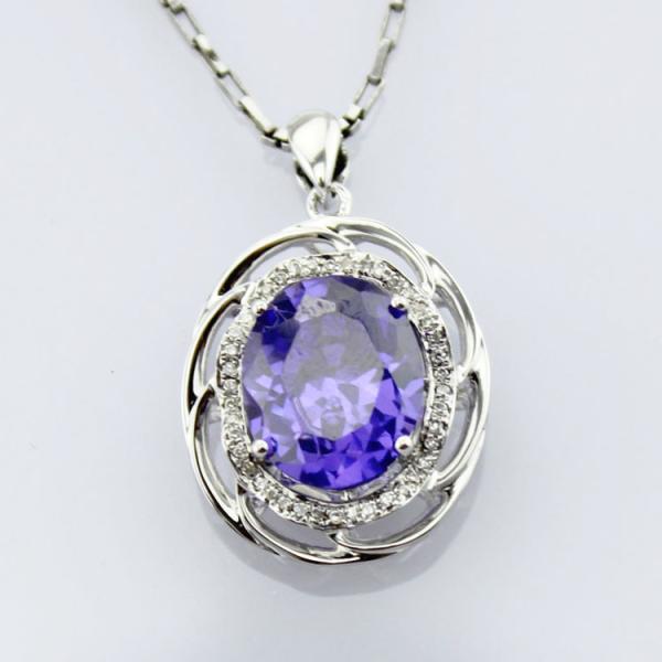 Women Fashion Oval Garnet Cubic Zirconia Pendant 925 Sterling Silver Jewelry (P21)