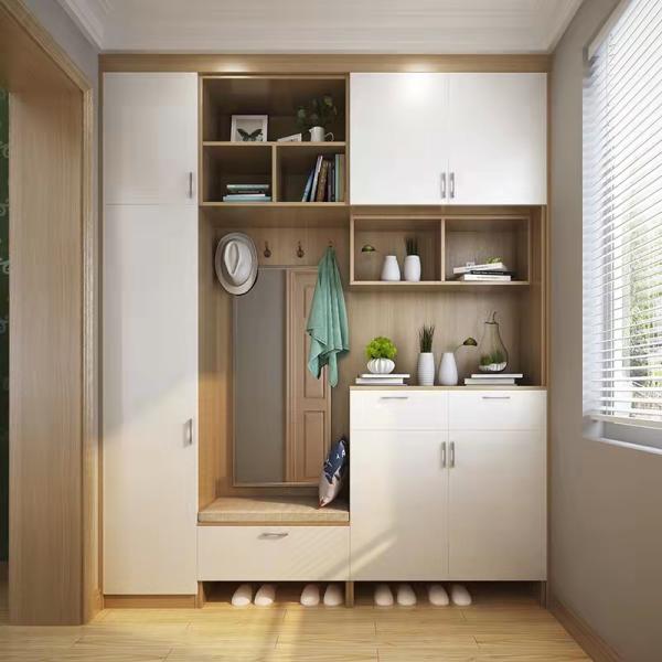 Shoe rack in bedroom setting showing organizational benefits