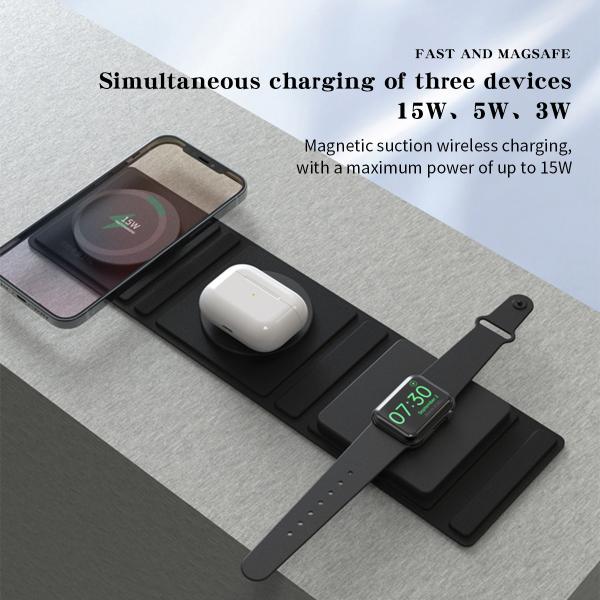 Travel Fast Wireless Charger 3 In 1 Foldable Magnetic 15W