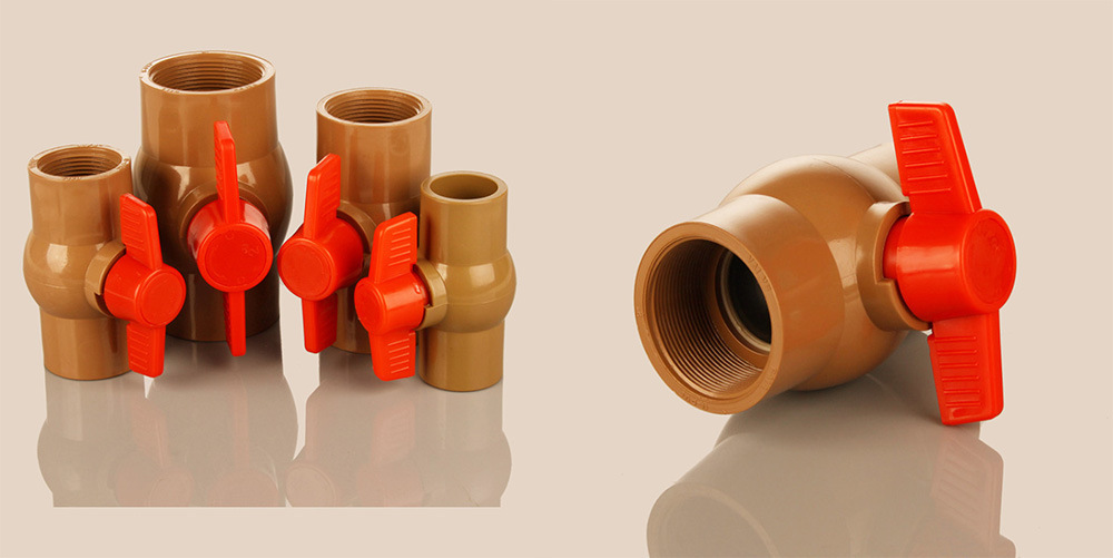 ANSI Socket Red Handle White PVC Compact Ball Valve