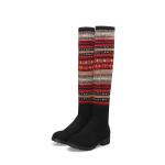 China Christmas Pattern Patent PU Ladies Flat Boots Over The Knee Size 40-46 for sale