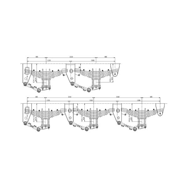 ISO9001 Tandem Leaf Mechanical Suspension Amercian Underslung Series 2 Axles With 8 Leaf Trailer Springs