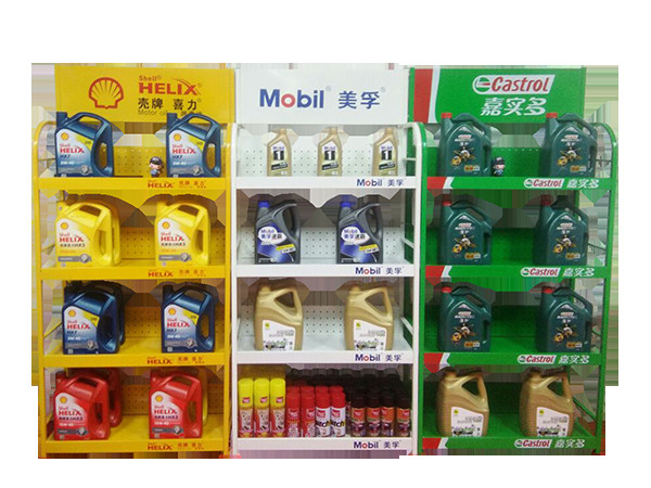 Custom shelving supermarket Car Accessories Display Rack Green Yellow White