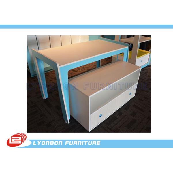 Modern Blue MDF Retail Display Tables / Melamine Finished Shop Display Tables