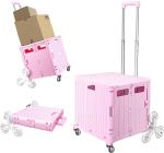 Foldable Cart With Stair Climbing Wheels, Collapsible Rolling Crate Telescoping