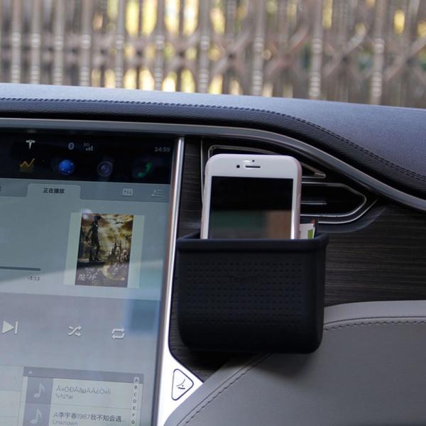 Topfit Car Silicone Storage Box, Pocket Pouch for Tesla with Air Vent Hook-Black