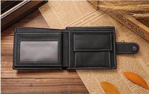 Mens Genuine Leather Short Wallet Black / Brown / Custom Color Optional