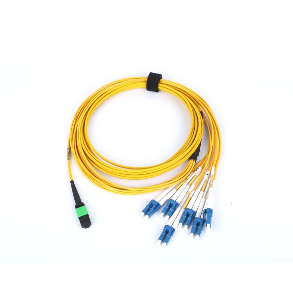 Type B 12 Fibers MPO Fiber Optic Patch Cord Female To LC SM