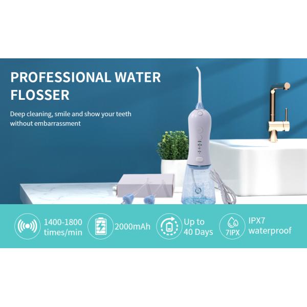 IPX7 Waterproof Handheld Water Flosser for Home 4 Modes 300ml Tank Capacity 2000mAh Battery