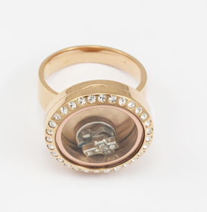 316L Stainless Steel Floating Charm Memory Living Locket Ring TGLR011