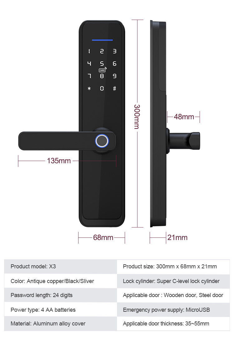Electric Tuya APP Smart Wifi Door Lock Digital Biometric Fingerprint Door Lock
