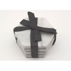 China Polished White Stone Coasters Hexagon Shape Moisture Proof High Durability wholesale