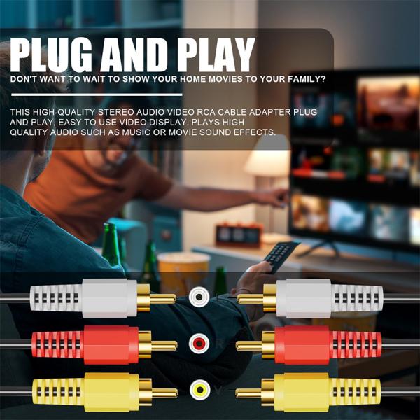 6ft RCA AV Cable 3-Piece Composite Video Audio for TVs DVD Players