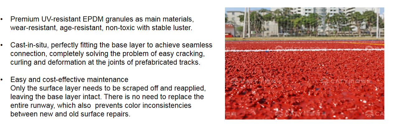 Customizable Yuuz ESP Semi-Prefabricated Spray Coating Sandwich Running Track with EPDM granules – Low Maintenance & UV Resistant