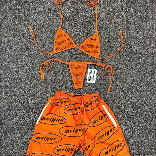 Custom Hawaiian 3 Pieces Set Summer Swimwear Beachwear Sexy Underwire Bikini Cover up Set Bikini Women Nylon Shorts Bikini Set