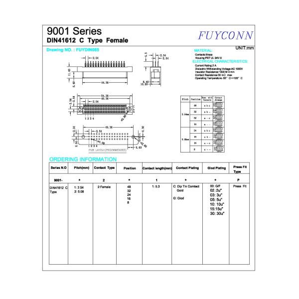 3*16pin 32pin 48pin Female Eurocard Connector With Solderless Pin