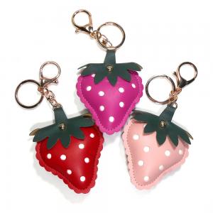 China Handmade Strawberry Leather Keychain CE Certification With Embossed Logo wholesale